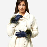 CC4066 (blue) - Women's Italian Fox Fur Cuff Cashmere Lined Leather Gloves - Leather Gloves Online - Luxury Leather Gloves - 2