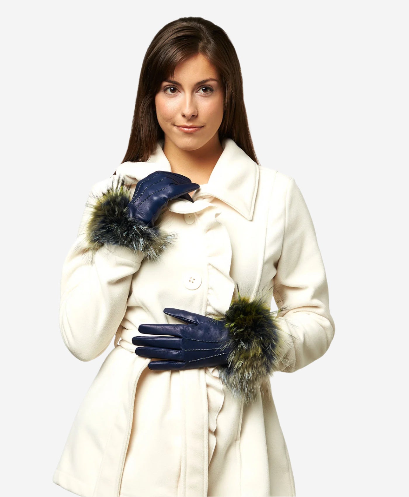 CC4066 (blue) - Women's Italian Fox Fur Cuff Cashmere Lined Leather Gloves - Leather Gloves Online - Luxury Leather Gloves - 2