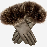 CC4066 (brown) - Women's Italian Fox Fur Cuff Cashmere Lined Leather Gloves - Leather Gloves Online - Luxury Leather Gloves - 1