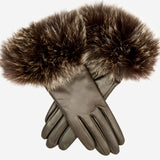 CC4066 (brown) - Women's Italian Fox Fur Cuff Cashmere Lined Leather Gloves - Leather Gloves Online - Luxury Leather Gloves - 1