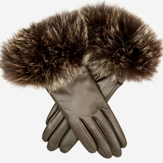 CC4066 (brown) - Women's Italian Fox Fur Cuff Cashmere Lined Leather Gloves - Leather Gloves Online - Luxury Leather Gloves - 1
