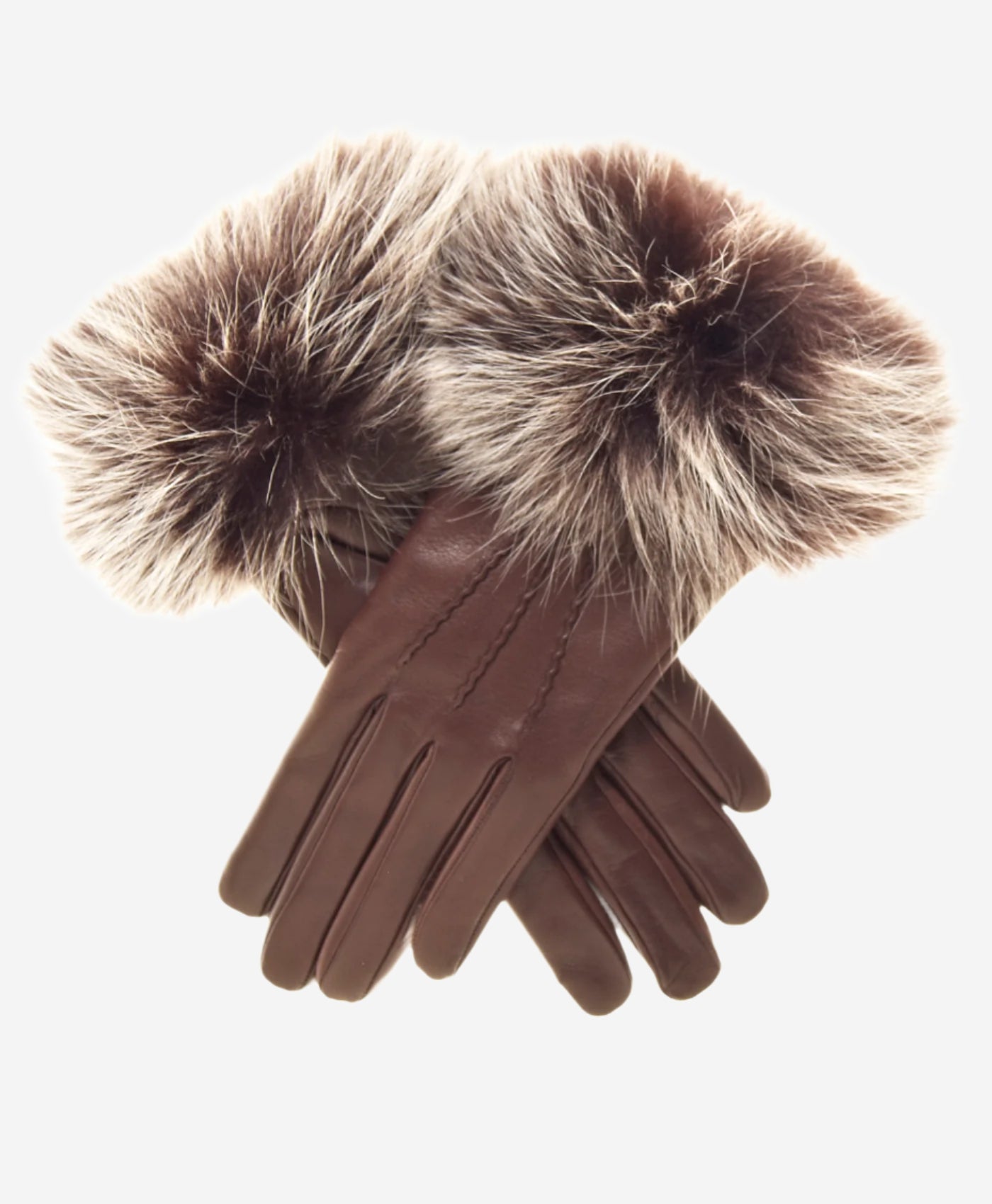 CC4066 (brown) - Women's Italian Fox Fur Cuff Cashmere Lined Leather Gloves - Leather Gloves Online - Luxury Leather Gloves - 2