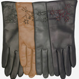 CC4101 (brown) - Women's Italian Cashmere Lined Leather Gloves with Floral Accents