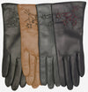 CC4101 (brown) - Women’s Italian cashmere lined leather gloves with floral accents