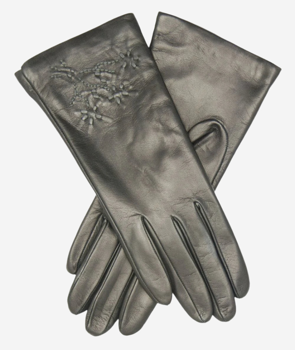 CC4101 (black) - Women's Italian Cashmere Lined Leather Gloves with Floral Accents - Leather Gloves Online - Luxury Leather Gloves - 1