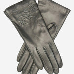 CC4101 (black) - Women's Italian Cashmere Lined Leather Gloves with Floral Accents - Leather Gloves Online - Luxury Leather Gloves - 1