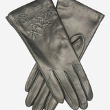 CC4101 (black) - Women's Italian Cashmere Lined Leather Gloves with Floral Accents - Leather Gloves Online - Luxury Leather Gloves - 1