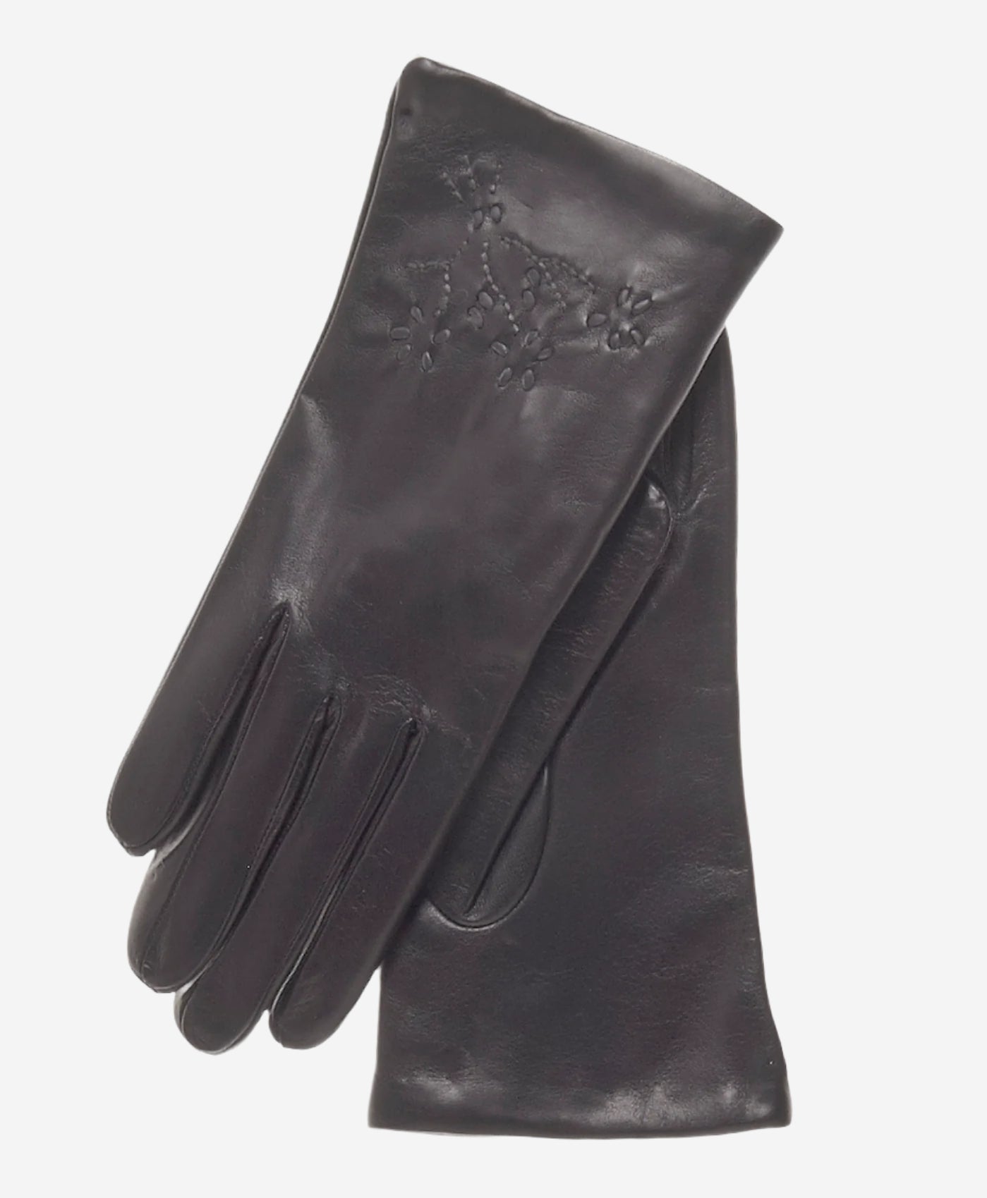 CC4101 (black) - Women's Italian Cashmere Lined Leather Gloves with Floral Accents - Leather Gloves Online - Luxury Leather Gloves - 2