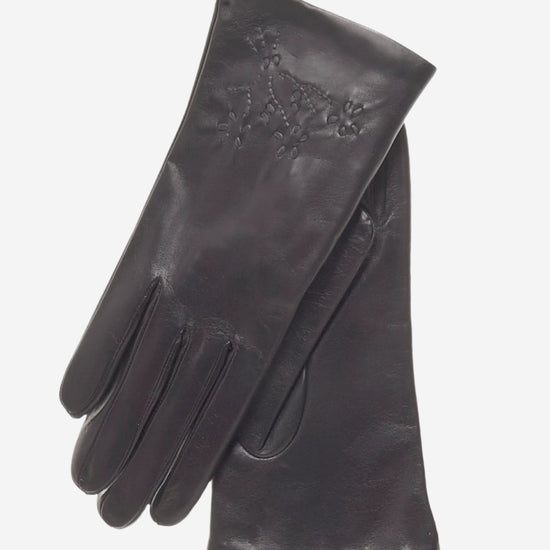 CC4101 (black) - Women's Italian Cashmere Lined Leather Gloves with Floral Accents - Leather Gloves Online - Luxury Leather Gloves - 2