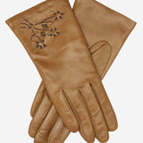 CC4101 (brown) - Women's Italian Cashmere Lined Leather Gloves with Floral Accents - Leather Gloves Online - Luxury Leather Gloves - 1