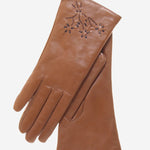 CC4101 (brown) - Women's Italian Cashmere Lined Leather Gloves with Floral Accents - Leather Gloves Online - Luxury Leather Gloves - 2