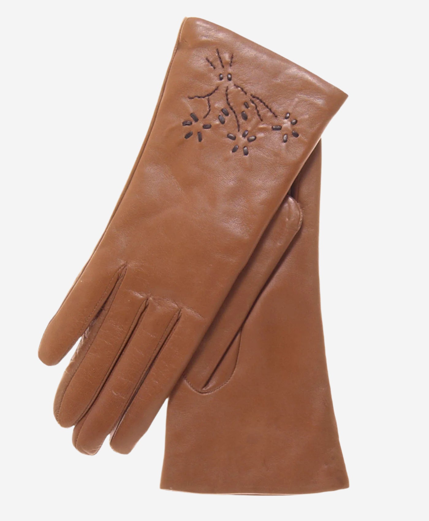 CC4101 (brown) - Women's Italian Cashmere Lined Leather Gloves with Floral Accents - Leather Gloves Online - Luxury Leather Gloves - 2