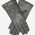 CC4101 (charcoal) - Women's Italian Cashmere Lined Leather Gloves with Floral Accents - Leather Gloves Online - Luxury Leather Gloves - 1