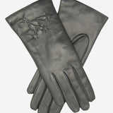 CC4101 (charcoal) - Women's Italian Cashmere Lined Leather Gloves with Floral Accents - Leather Gloves Online - Luxury Leather Gloves - 1