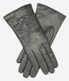 CC4101 (charcoal) - Women's Italian Cashmere Lined Leather Gloves with Floral Accents - Leather Gloves Online - Luxury Leather Gloves - 1