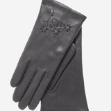 CC4101 (charcoal) - Women's Italian Cashmere Lined Leather Gloves with Floral Accents - Leather Gloves Online - Luxury Leather Gloves - 2