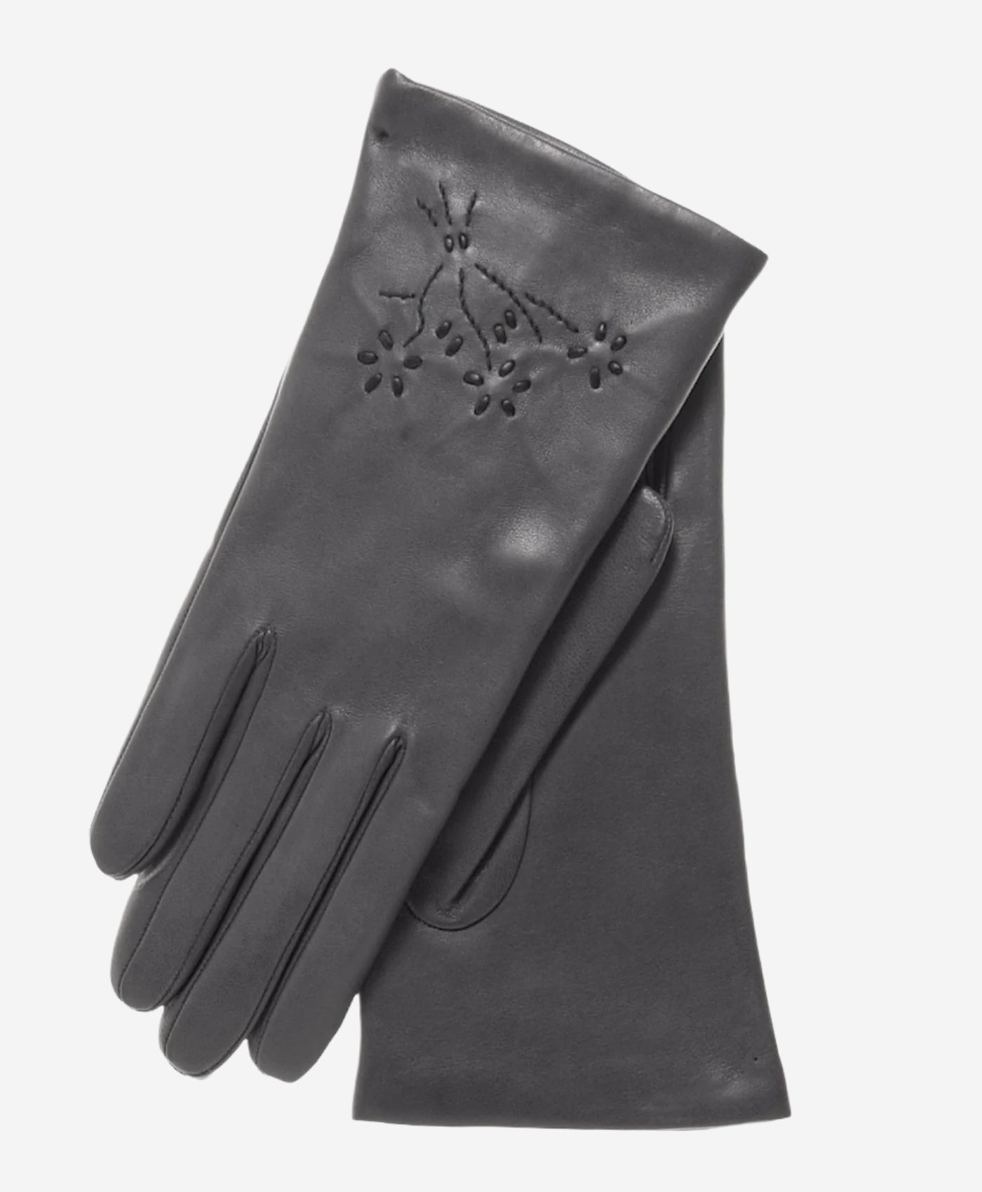 CC4101 (charcoal) - Women's Italian Cashmere Lined Leather Gloves with Floral Accents - Leather Gloves Online - Luxury Leather Gloves - 2