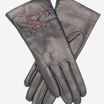 CC4101 (navy) - Women's Italian Cashmere Lined Leather Gloves with Floral Accents - Leather Gloves Online - Luxury Leather Gloves - 1