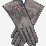 CC4101 (navy) - Women's Italian Cashmere Lined Leather Gloves with Floral Accents - Leather Gloves Online - Luxury Leather Gloves - 1