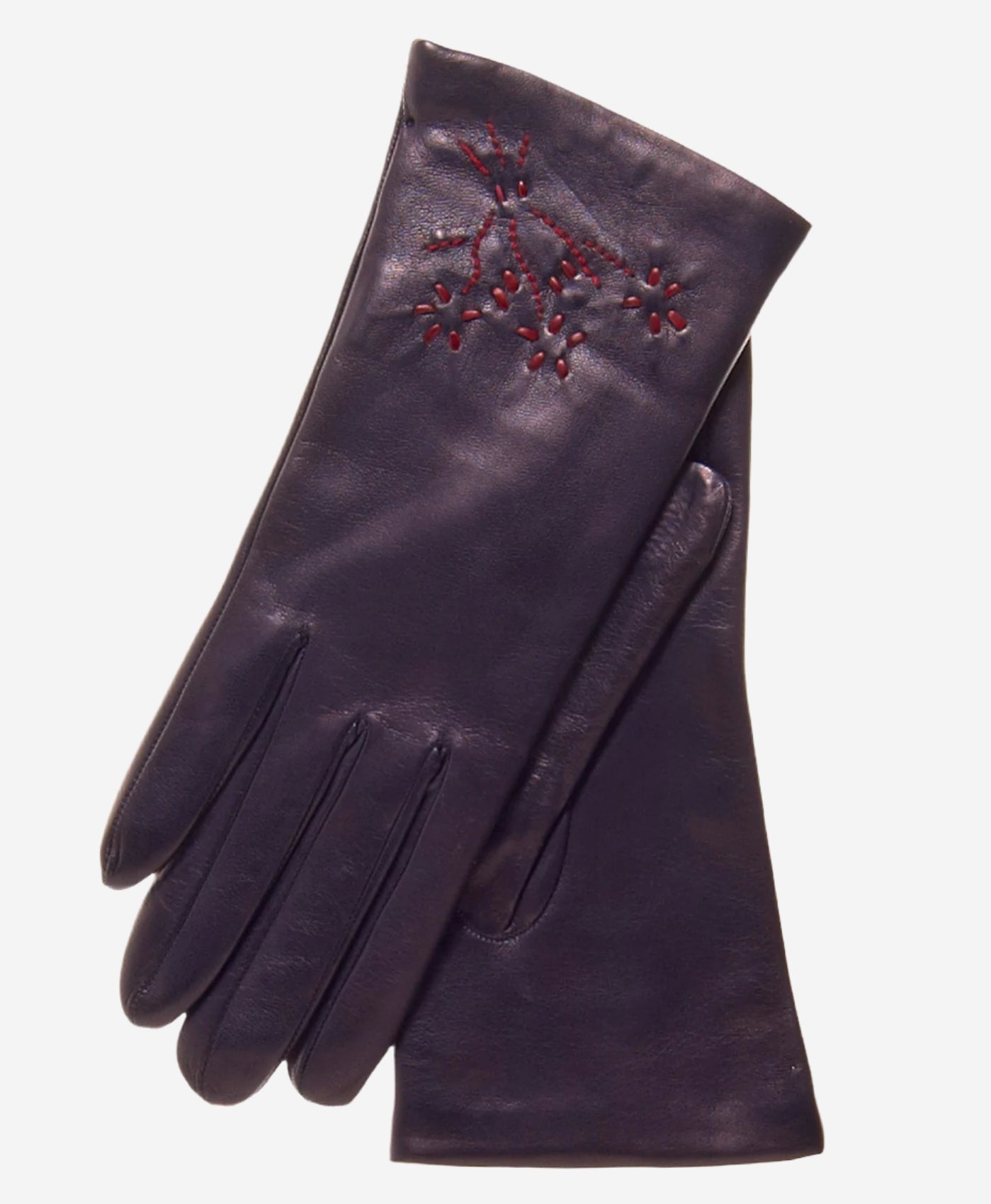 CC4101 (navy) - Women's Italian Cashmere Lined Leather Gloves with Floral Accents - Leather Gloves Online - Luxury Leather Gloves - 2