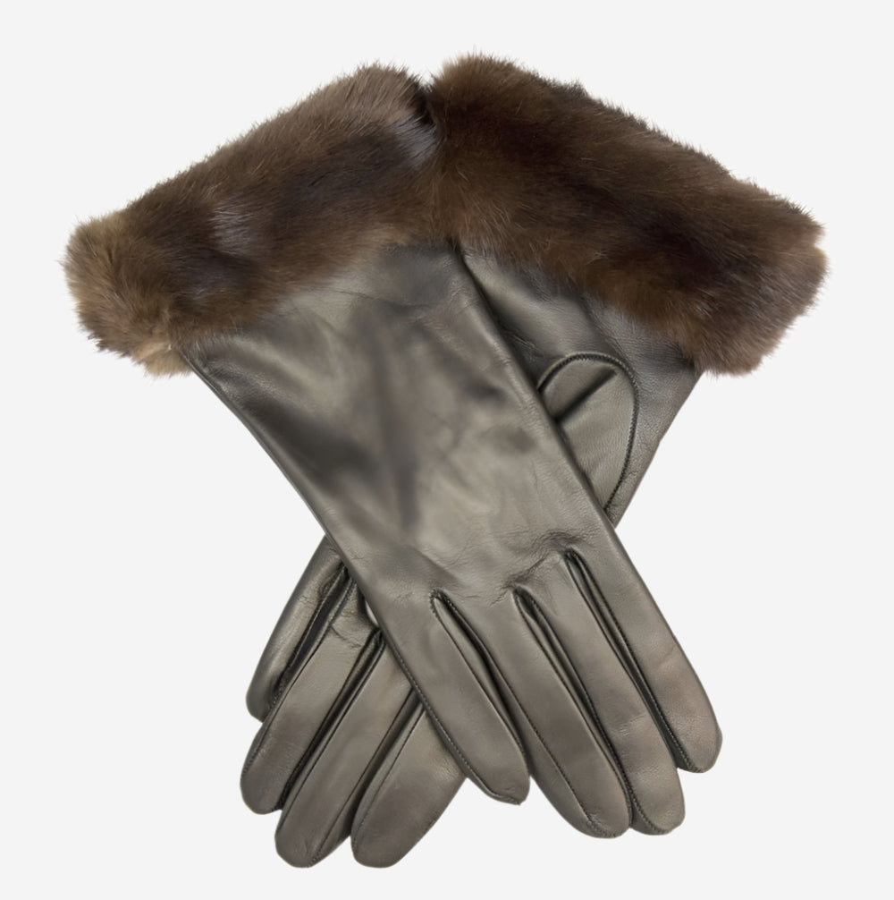 CC4127 (black) - Women's Italian Cashmere Lined 4-Button Length Gloves with Mink Cuff - Leather Gloves Online - Luxury Leather Gloves - 2