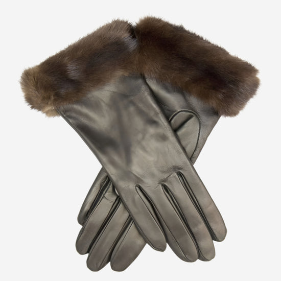 CC4127 (black) - Women's Italian Cashmere Lined 4-Button Length Gloves with Mink Cuff - Leather Gloves Online - Luxury Leather Gloves - 2