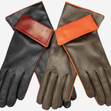 CC4141 (brown) - Women's Cashmere Lined Leather Gloves with Contrast Cuff