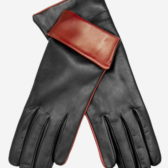 CC4141 (black) - Women's Cashmere Lined Leather Gloves with Contrast Cuff - Leather Gloves Online - Luxury Leather Gloves - 1