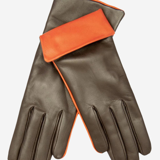 CC4141 (brown) - Women's Cashmere Lined Leather Gloves with Contrast Cuff - Leather Gloves Online - Luxury Leather Gloves - 1