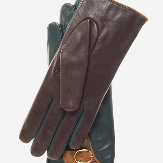 CC4160 (forest/brown) Women's Cashmere Lined Leather Gloves with Buckle - Leather Gloves Online - Luxury Leather Gloves - 3
