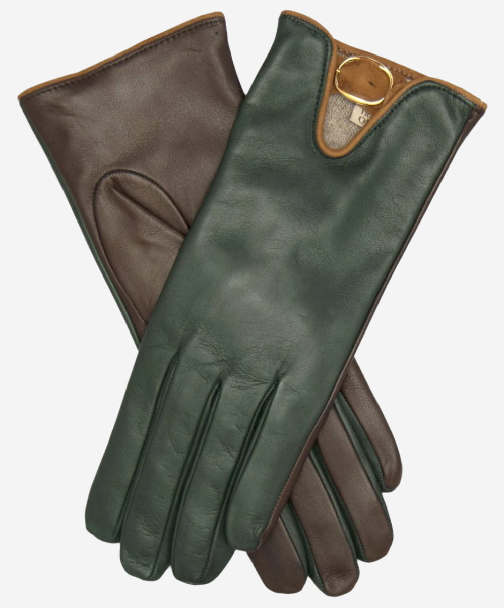 CC4160 (forest/brown) Women's Cashmere Lined Leather Gloves with Buckle - Leather Gloves Online - Luxury Leather Gloves - 1