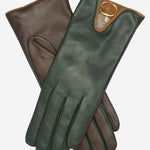 CC4160 (forest/brown) Women's Cashmere Lined Leather Gloves with Buckle - Leather Gloves Online - Luxury Leather Gloves - 1