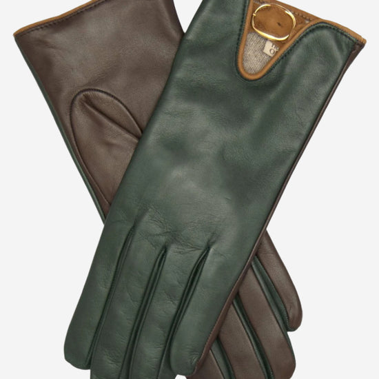 CC4160 (forest/brown) Women's Cashmere Lined Leather Gloves with Buckle - Leather Gloves Online - Luxury Leather Gloves - 1