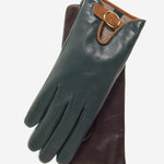 CC4160 (forest/brown) Women's Cashmere Lined Leather Gloves with Buckle - Leather Gloves Online - Luxury Leather Gloves - 2