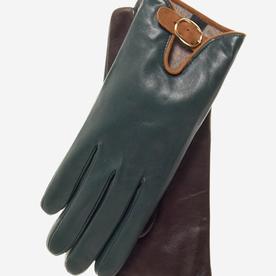 CC4160 (forest/brown) Women's Cashmere Lined Leather Gloves with Buckle - Leather Gloves Online - Luxury Leather Gloves - 2