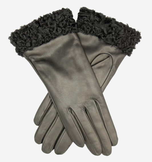 CC4172 (black) - Women's Cashmere Lined Leather Gloves with Persian Lamb Cuffs - Leather Gloves Online - Luxury Leather Gloves - 2