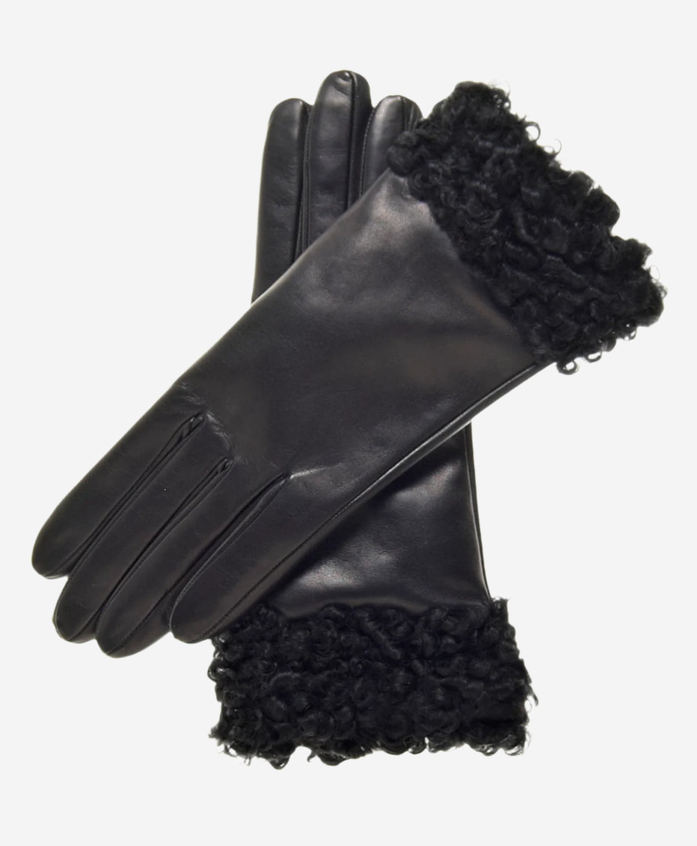 CC4172 (black) - Women's Cashmere Lined Leather Gloves with Persian Lamb Cuffs - Leather Gloves Online - Luxury Leather Gloves - 1
