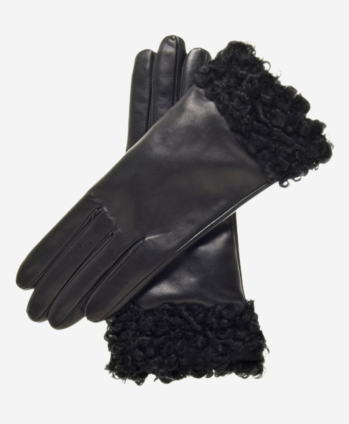 CC4172 (black) - Women's Cashmere Lined Leather Gloves with Persian Lamb Cuffs - Leather Gloves Online - Luxury Leather Gloves - 1