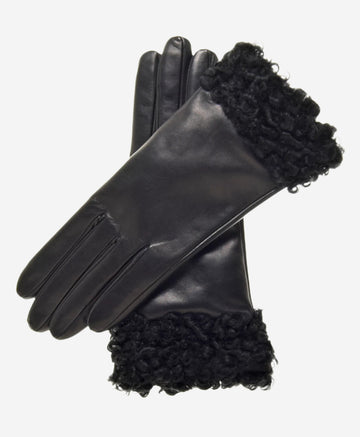 CC4172 (black) - Women's Cashmere Lined Leather Gloves with Persian Lamb Cuffs - Leather Gloves Online - Luxury Leather Gloves - 1
