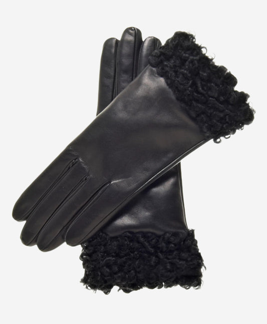 CC4172 (black) - Women's Cashmere Lined Leather Gloves with Persian Lamb Cuffs - Leather Gloves Online - Luxury Leather Gloves - 1