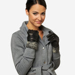 CC4172 (black/silver) - Women's Cashmere Lined Leather Gloves with Persian Lamb Cuffs - Leather Gloves Online - Luxury Leather Gloves - 3