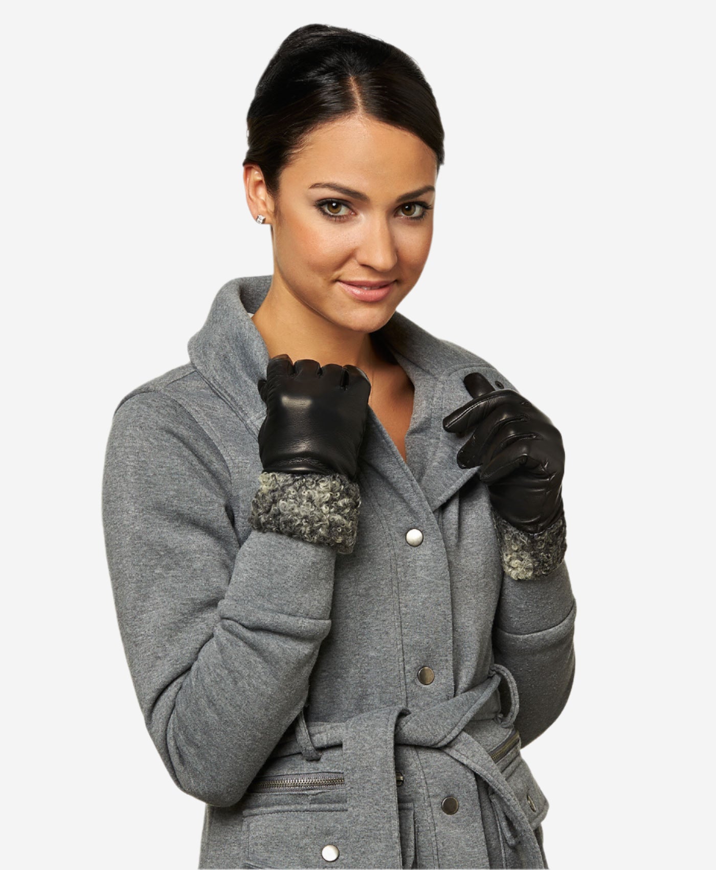 CC4172 (black/silver) - Women's Cashmere Lined Leather Gloves with Persian Lamb Cuffs - Leather Gloves Online - Luxury Leather Gloves - 3