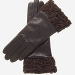 CC4172 (brown) - Women's Cashmere Lined Leather Gloves with Persian Lamb Cuffs - Leather Gloves Online - Luxury Leather Gloves - 2