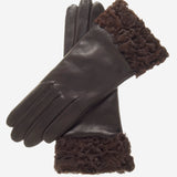 CC4172 (brown) - Women's Cashmere Lined Leather Gloves with Persian Lamb Cuffs - Leather Gloves Online - Luxury Leather Gloves - 2