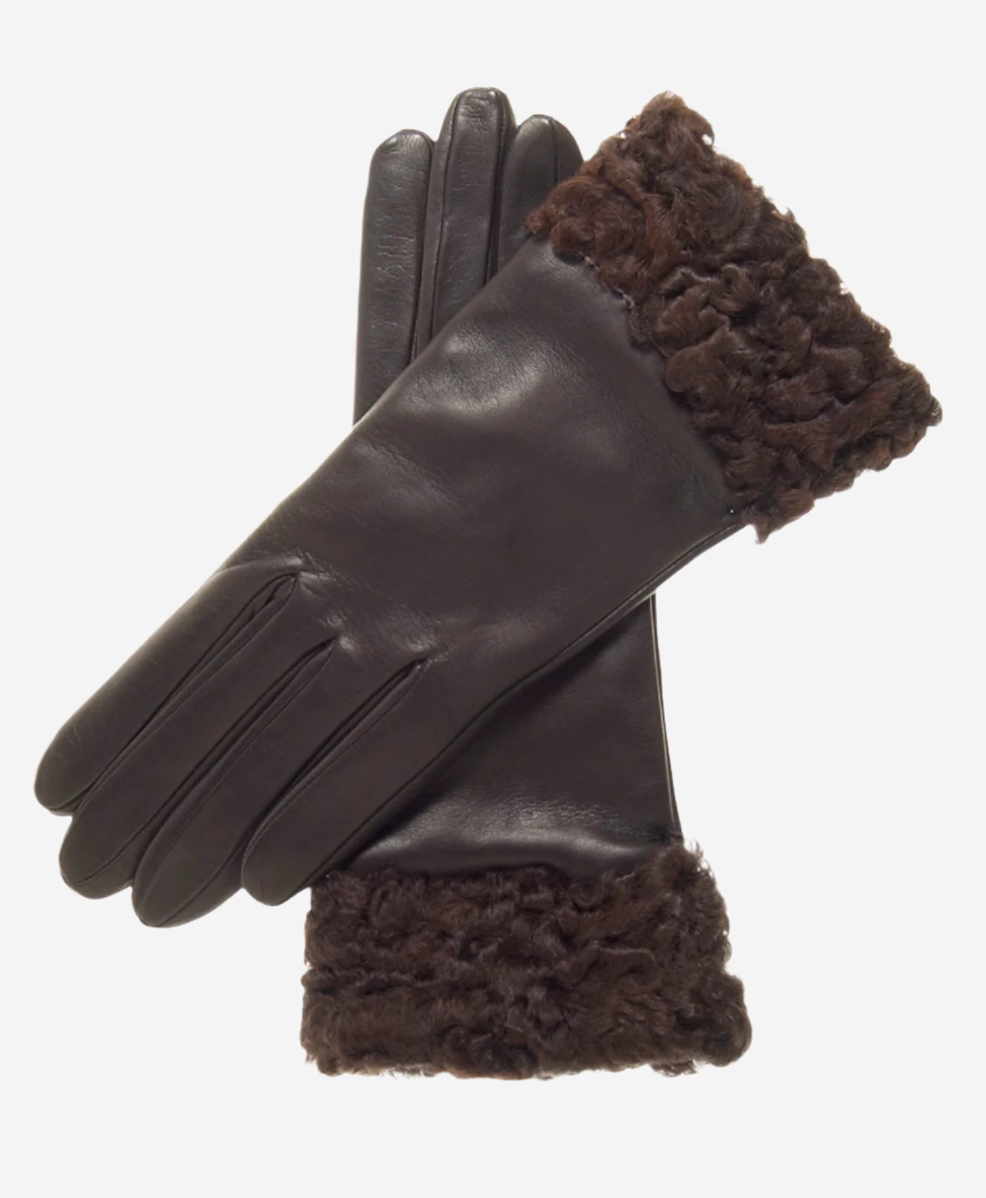 CC4172 (brown) - Women's Cashmere Lined Leather Gloves with Persian Lamb Cuffs - Leather Gloves Online - Luxury Leather Gloves - 2