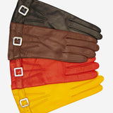 CC4201 (brown) - Women's Italian Cashmere Lined Leather Gloves with Buckle
