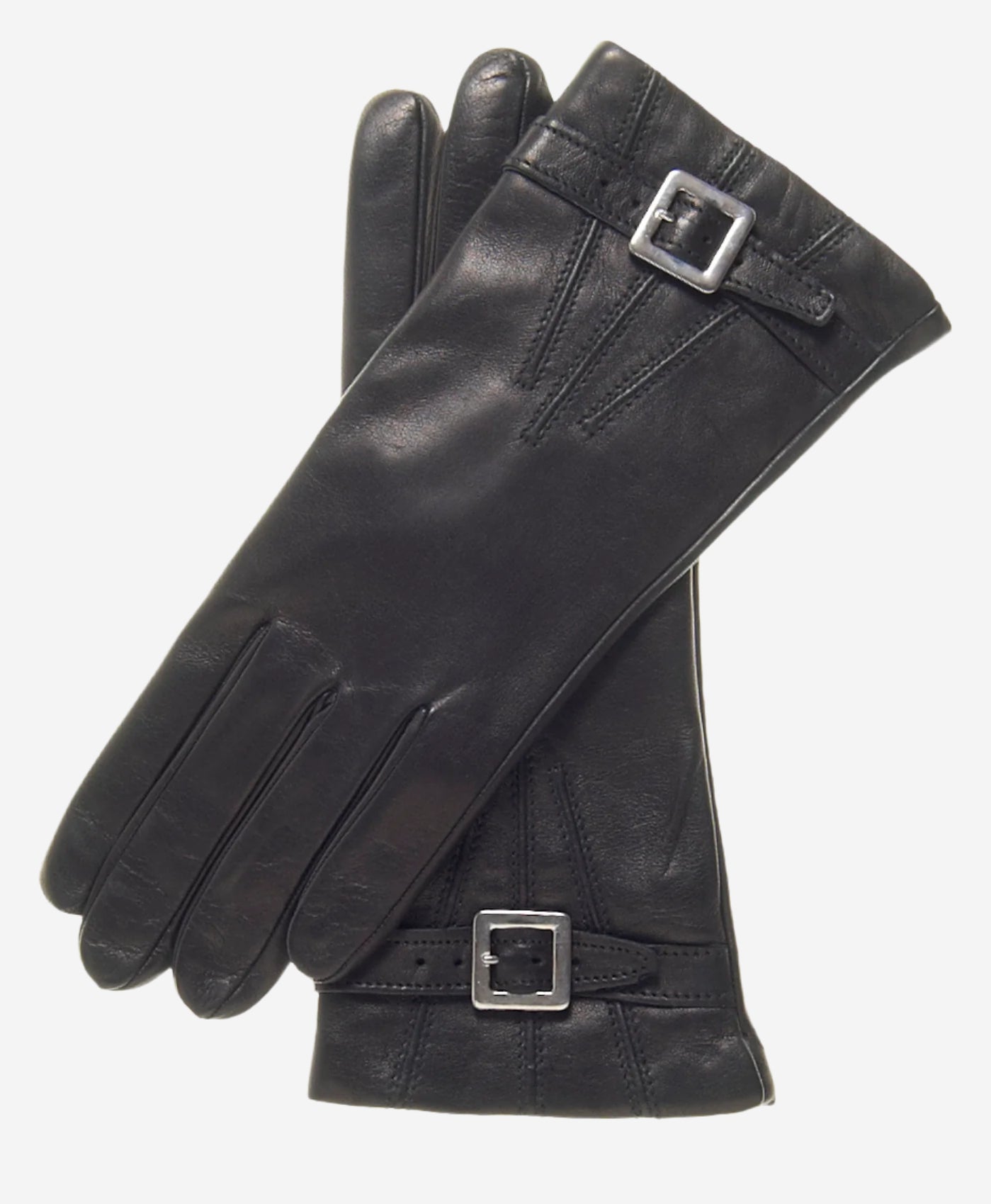 CC4201 (black) - Women's Italian Cashmere Lined Leather Gloves with Buckle - Leather Gloves Online - Luxury Leather Gloves - 1