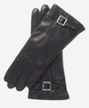 CC4201 (black) - Women's Italian Cashmere Lined Leather Gloves with Buckle - Leather Gloves Online - Luxury Leather Gloves - 1
