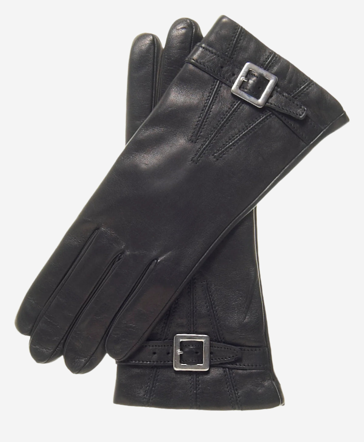 CC4201 (black) - Women's Italian Cashmere Lined Leather Gloves with Buckle - Leather Gloves Online - Luxury Leather Gloves - 1