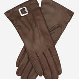 CC4201 (brown) - Women's Italian Cashmere Lined Leather Gloves with Buckle